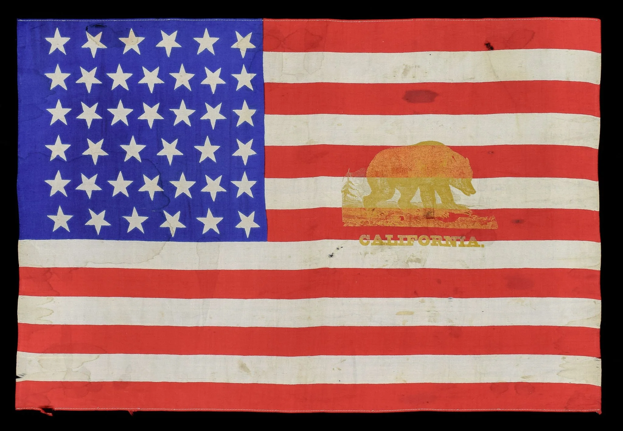 39 Star Antique Flag with an Overprint of the California Bear